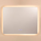 Rectangular mirror with LED lighting on a beige wall