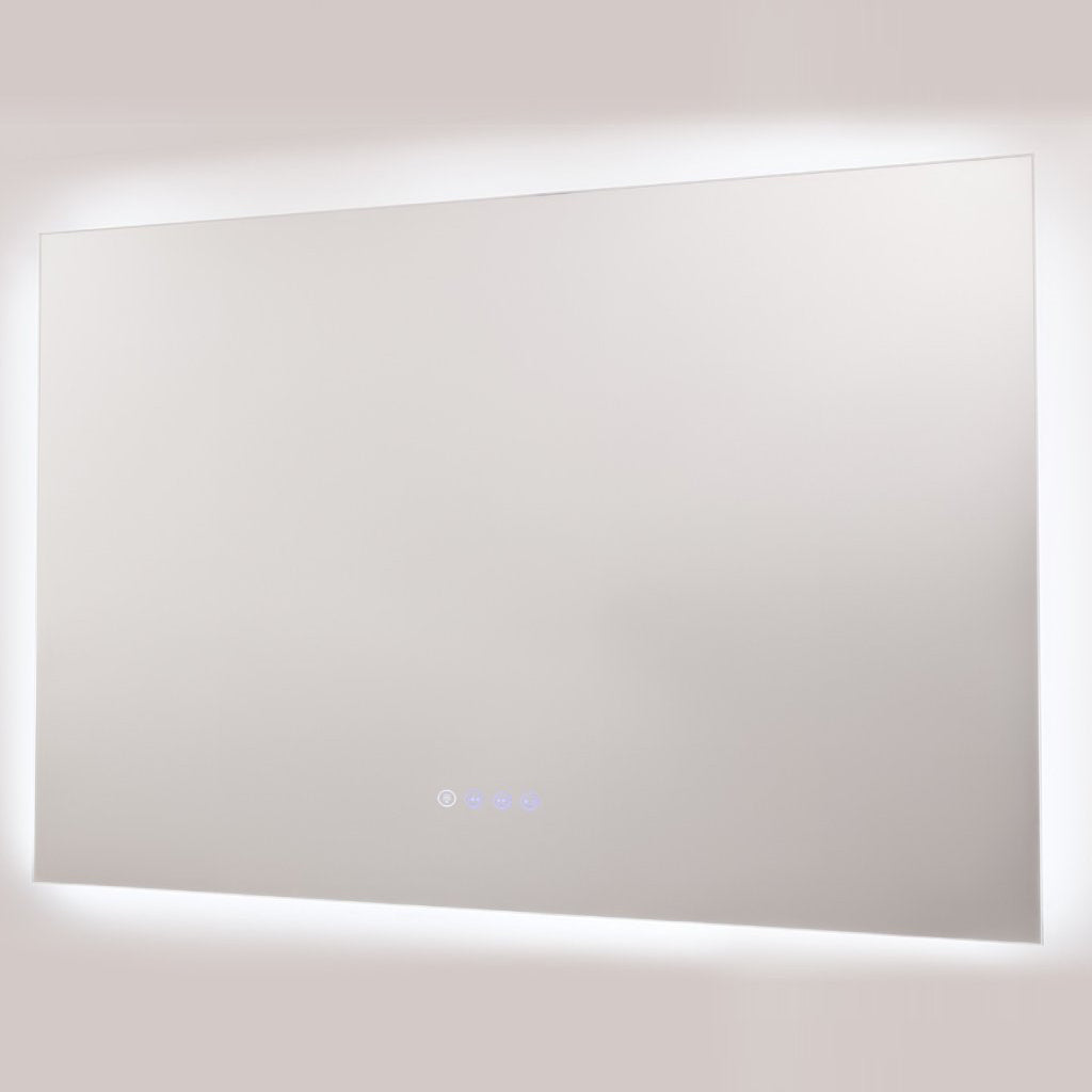 Rectangular mirror with LED lighting on a white wall